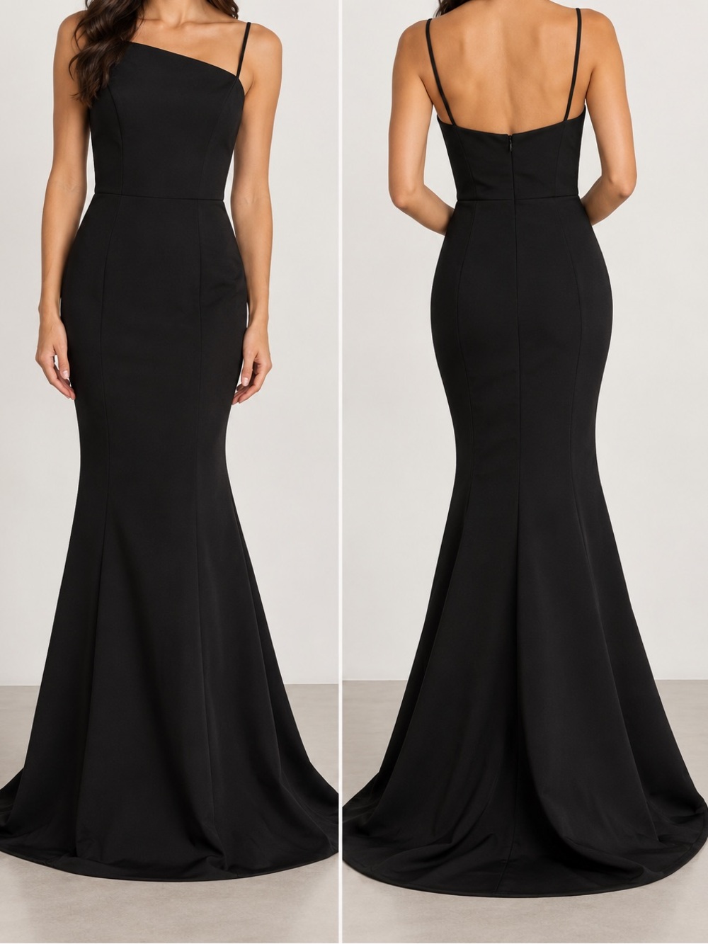 Amsale Lux Classic Black Asymmetrical Trumpet Maxi Gown Dress